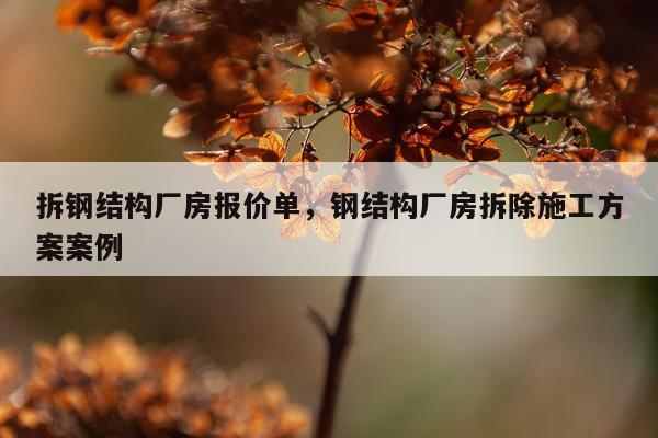 拆钢结构厂房报价单，钢结构厂房拆除施工方案案例